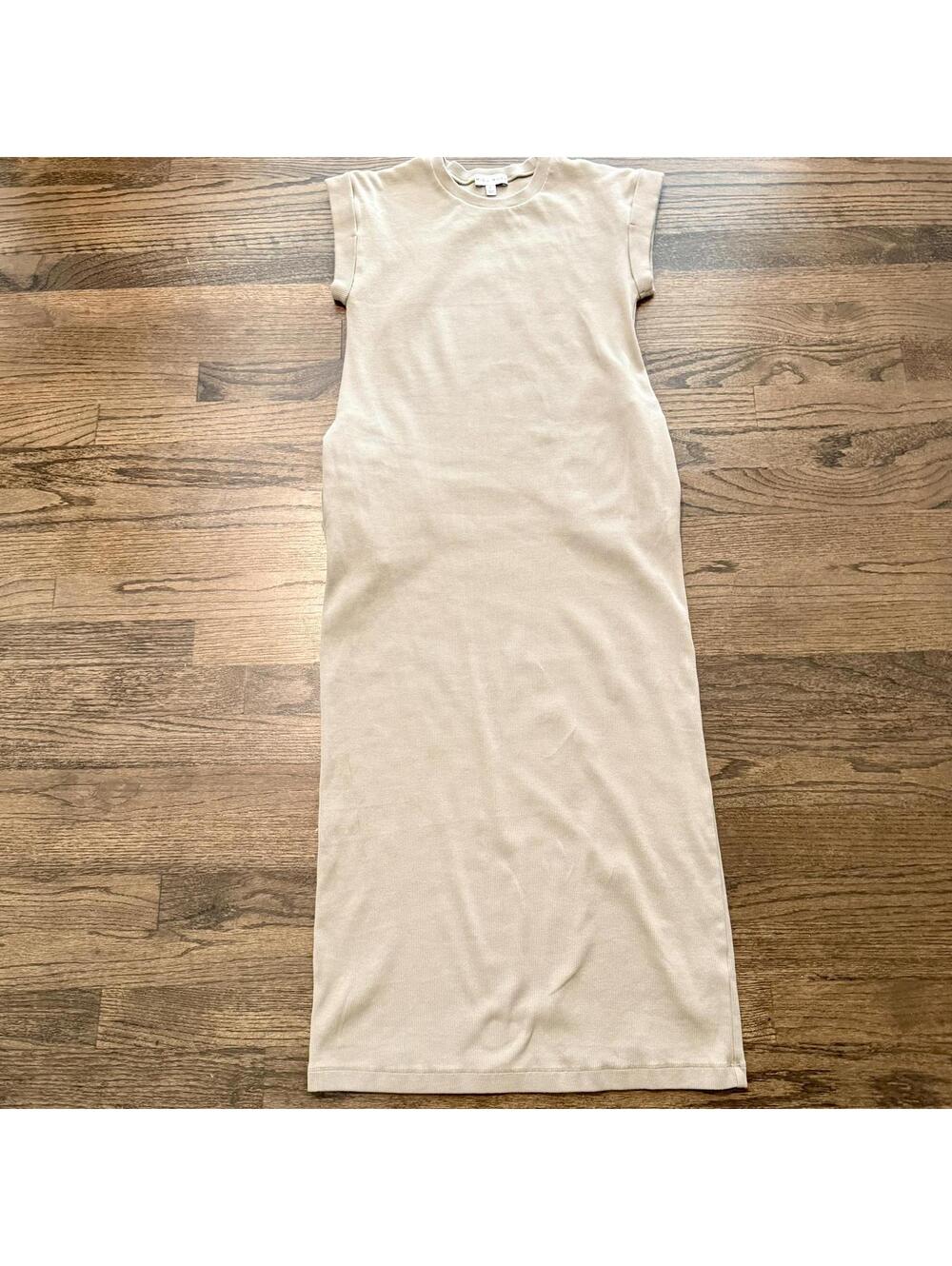 MIOU MUSI Tan Ribbed Midi Dress Size Small